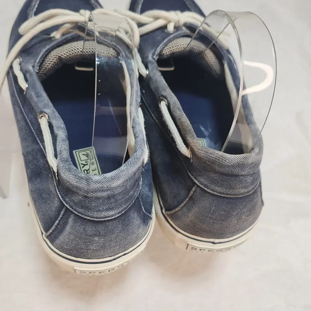 Sperry Top Sider Mens 12 Blue Canvas Boat Shoes Faded Low Tops Fabric Preppy